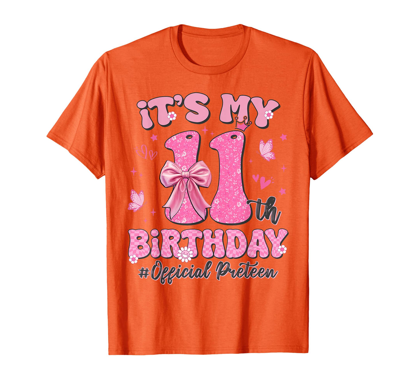 Its My 11th Birthday Girl Official Preteen Pink Coquette Bow T-Shirt