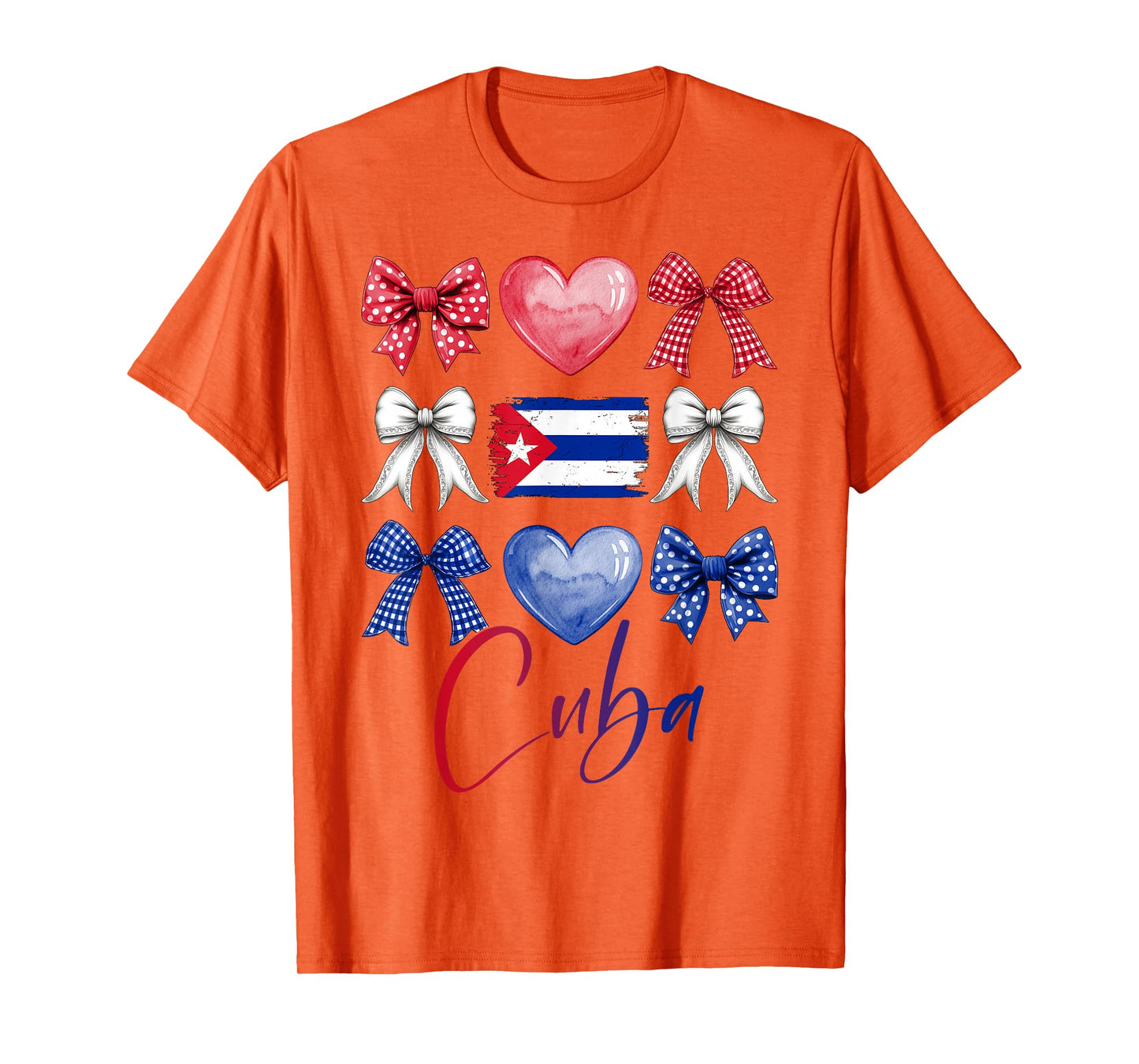 Cute Cuba Hispanic Heritage Month Bow Cuban Flag Girls Women T-Shirt