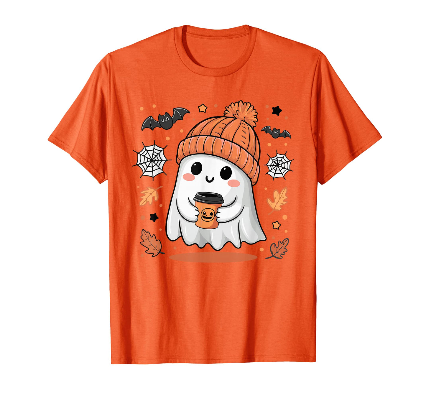 Cute Ghost Drinking Coffee Halloween Ghost Ice Coffee Womens T-Shirt