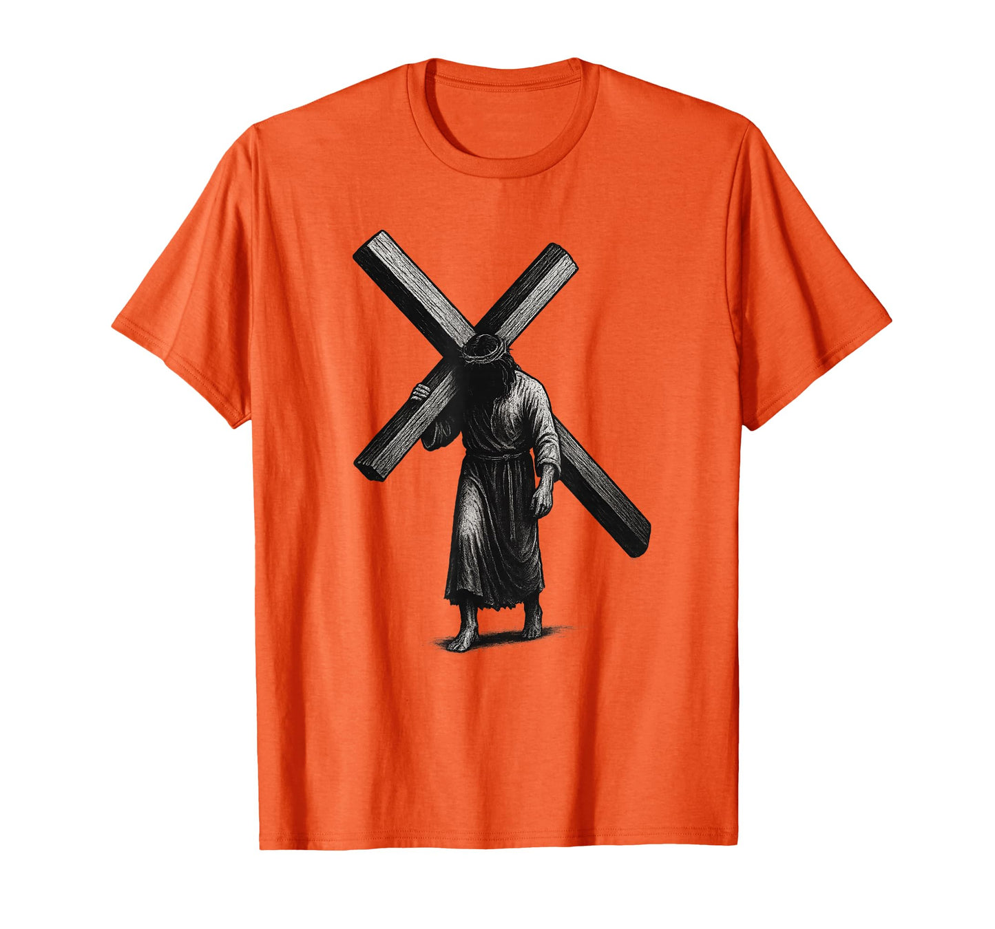 Jesus Carrying The Cross Hand Drawn Style Christian Art T-Shirt