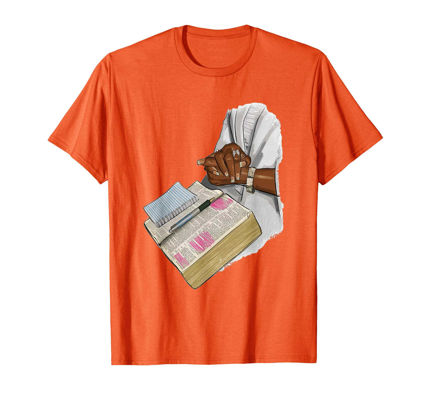 Hands Black Woman Praying Design Book Bible Religious Art T-Shirt