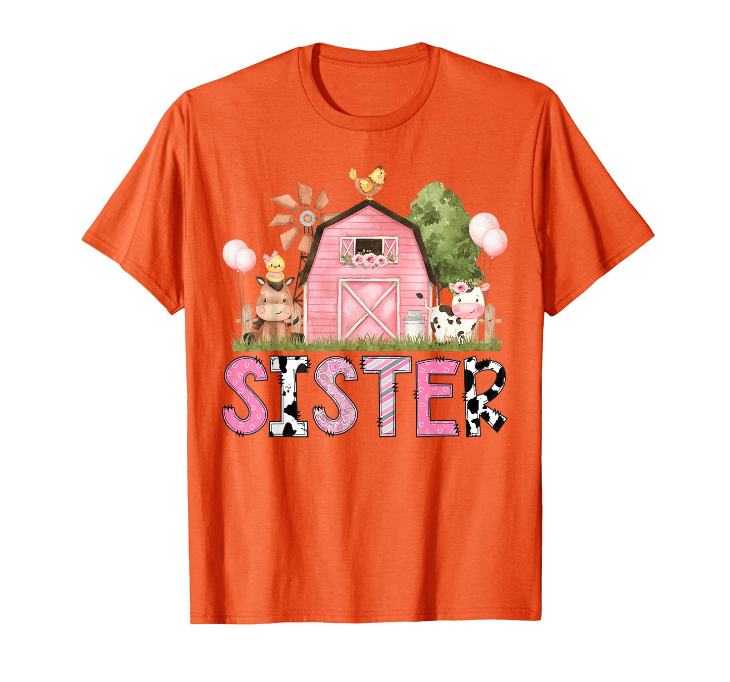 Sister Pink Farm Animal Birthday Kids Matching Family T-Shirt