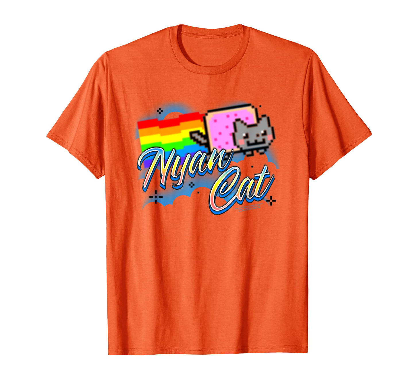 Nyan Cat Airbrush Style Rainbow Clouds Internet Meme T-Shirt