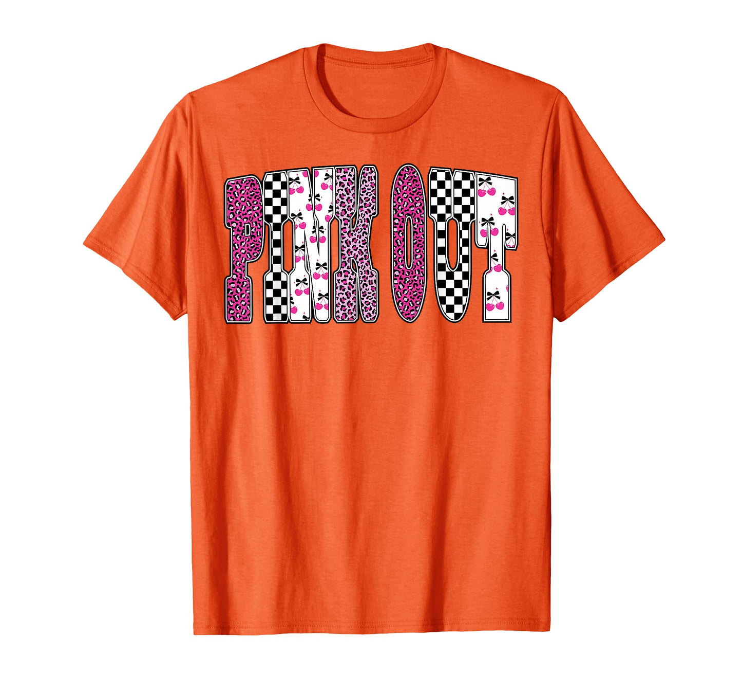 Pink Out Leopard Checkered Breast Cancer Football Game Day T-Shirt