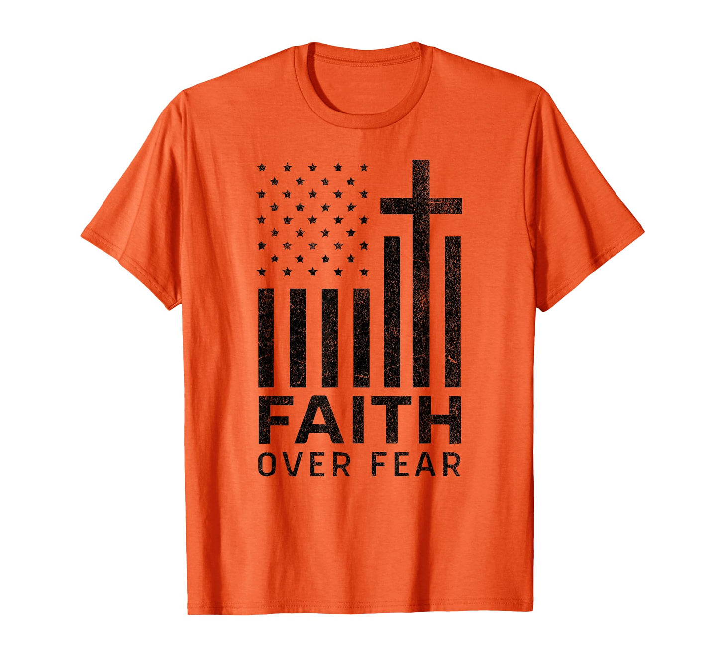 Faith Over Fear Cross Patriotic American Flag Jesus Tee T-Shirt