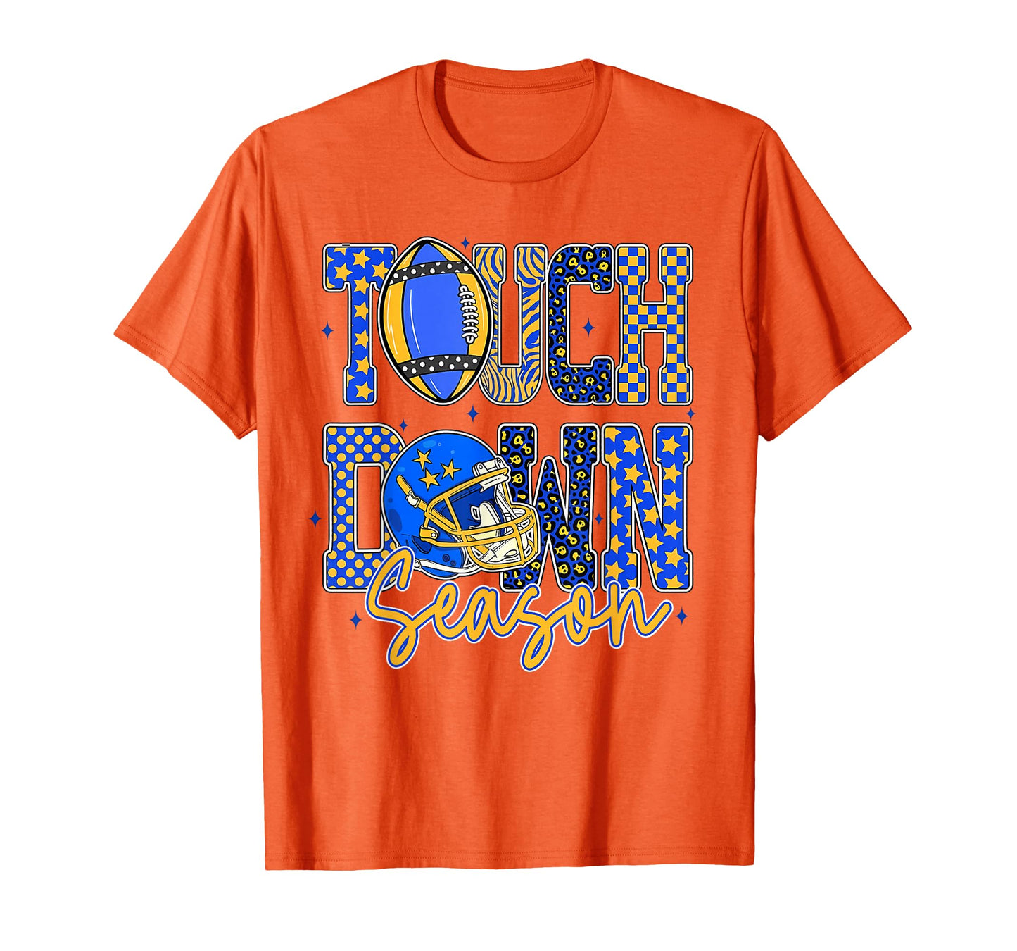 Leopard Blue Gold Checkered Football Touchdown Season T-Shirt