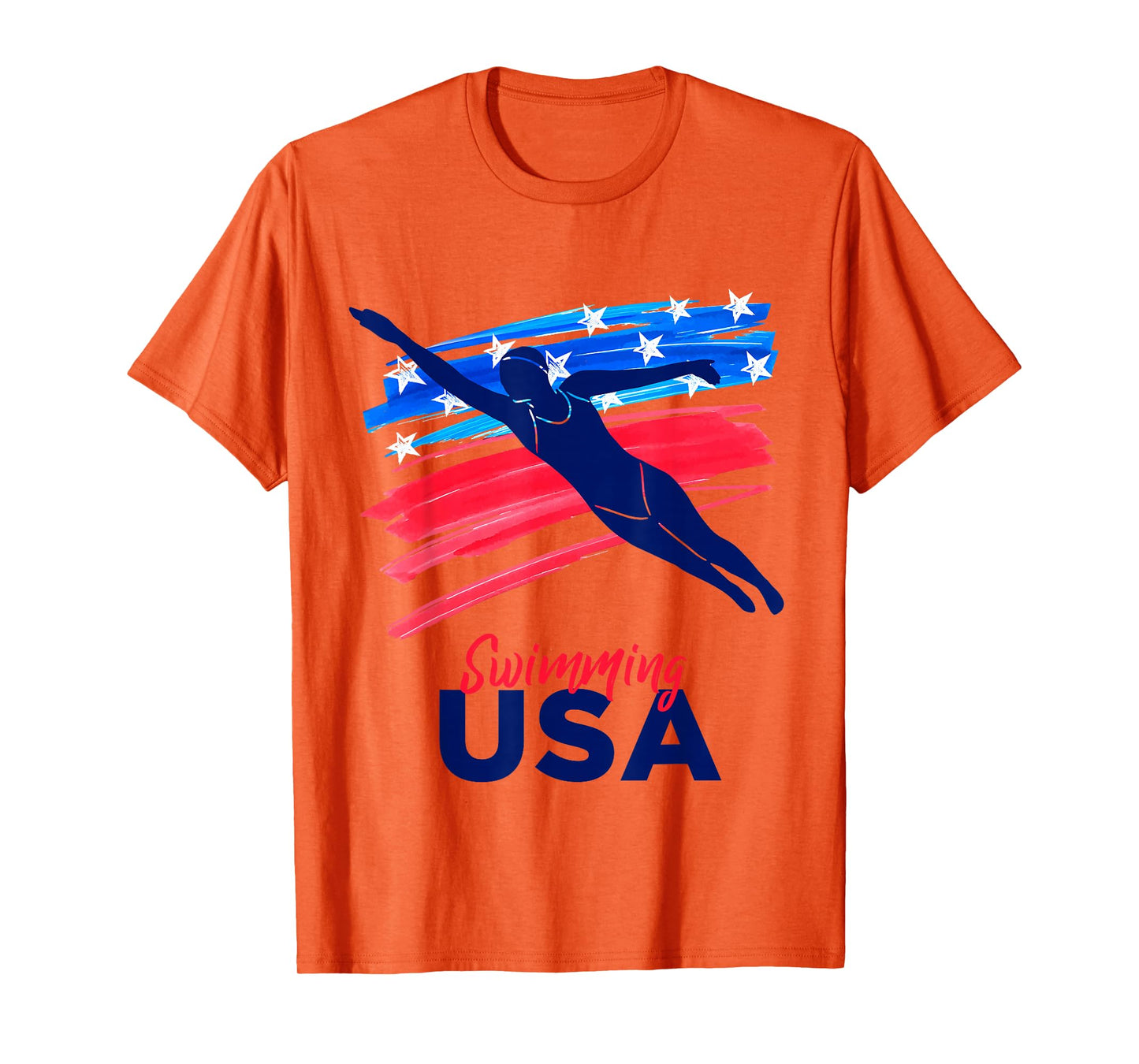 Womens Swimming Support Team Flag USA Pool Swimmer American T-Shirt