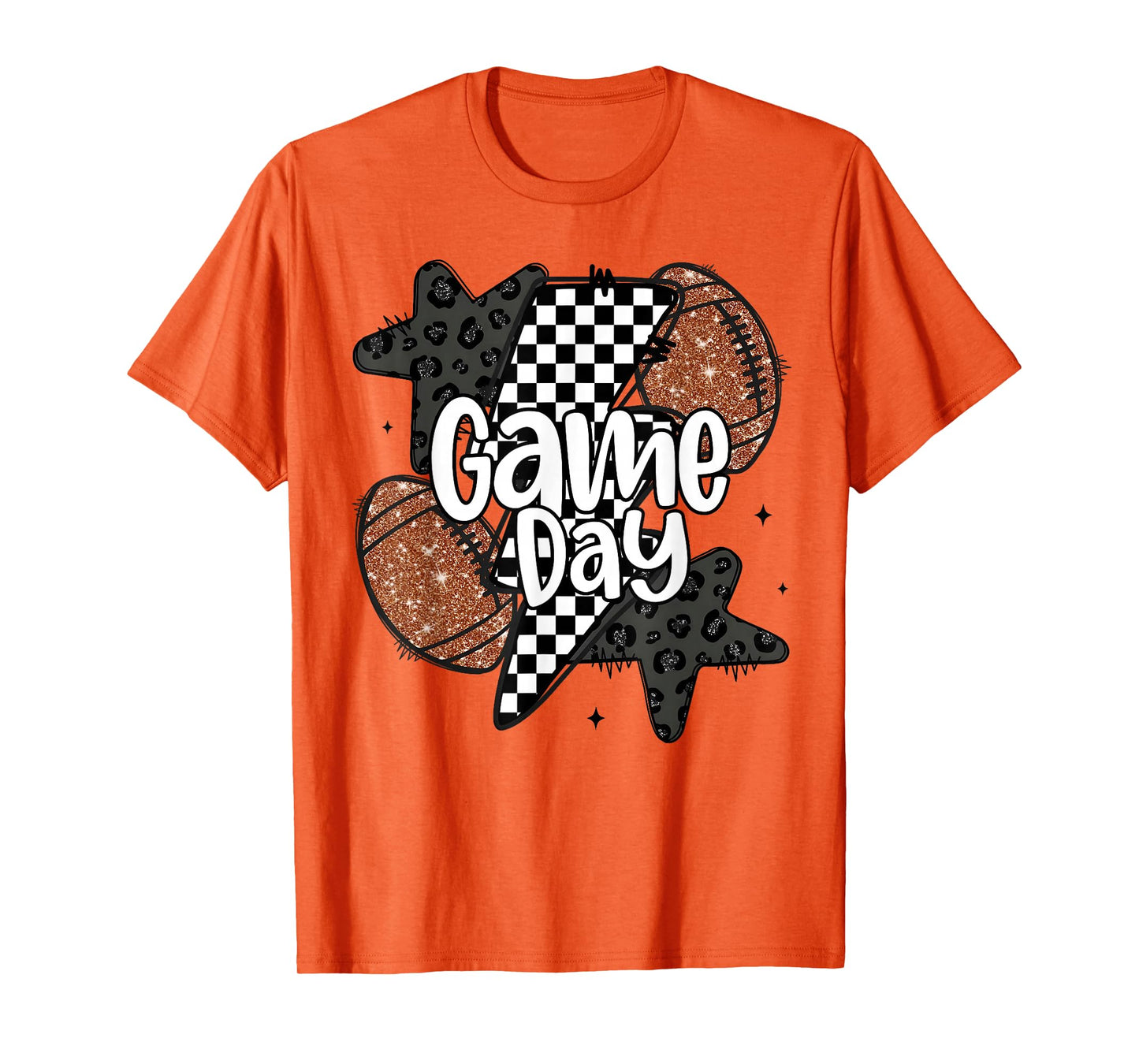 Touchdown American Football Game Day Lightning Checkered T-Shirt