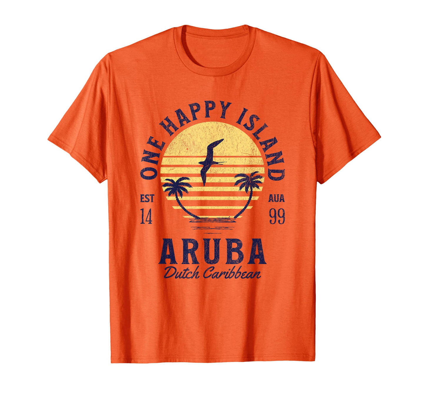 One Happy Island Aruba Shirt Retro Sunset Palm Ocean Vintage T-Shirt