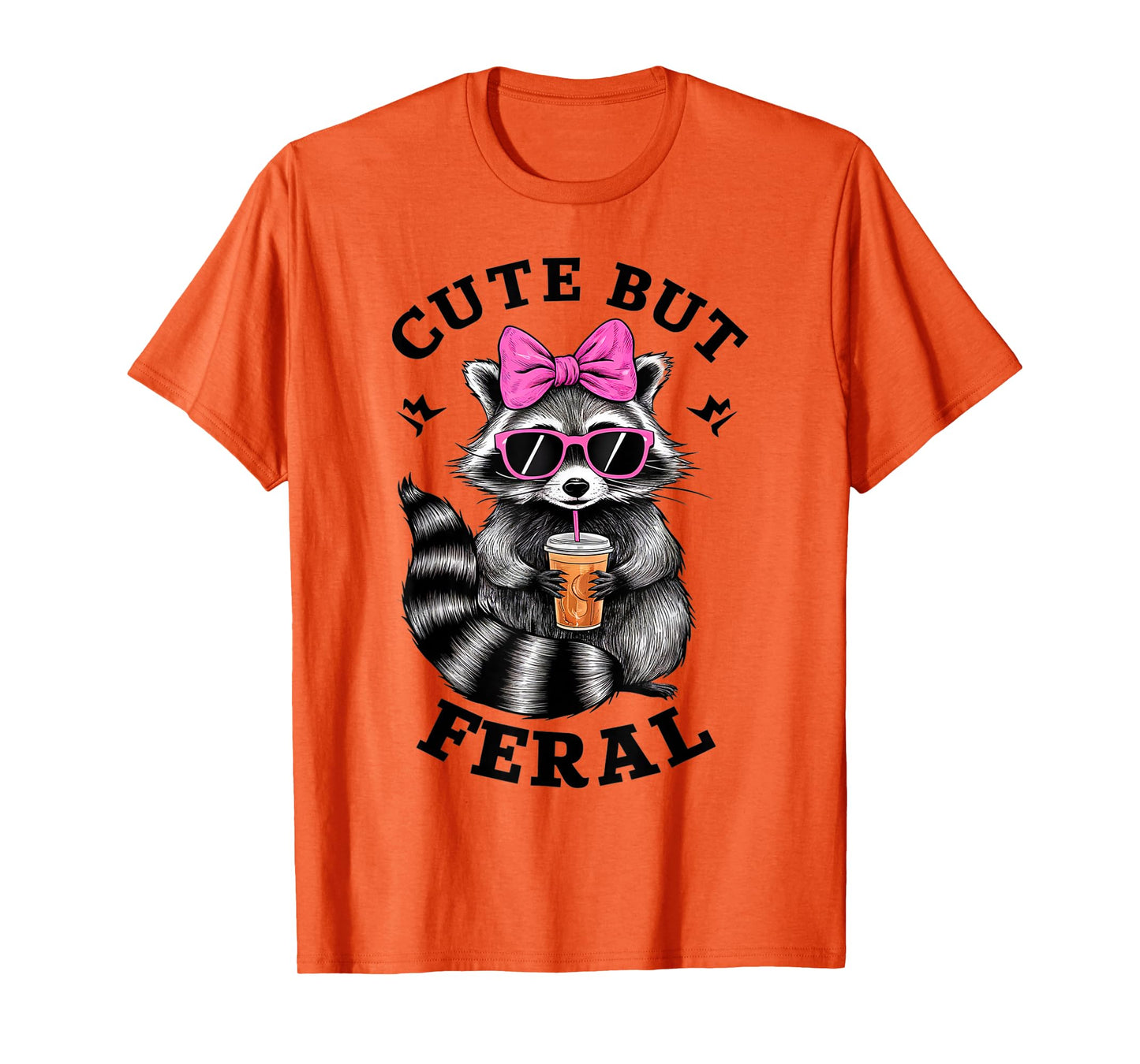 Cute But Feral Funny Colorful Racoon With Sunglasses Racoon T-Shirt, Small, White