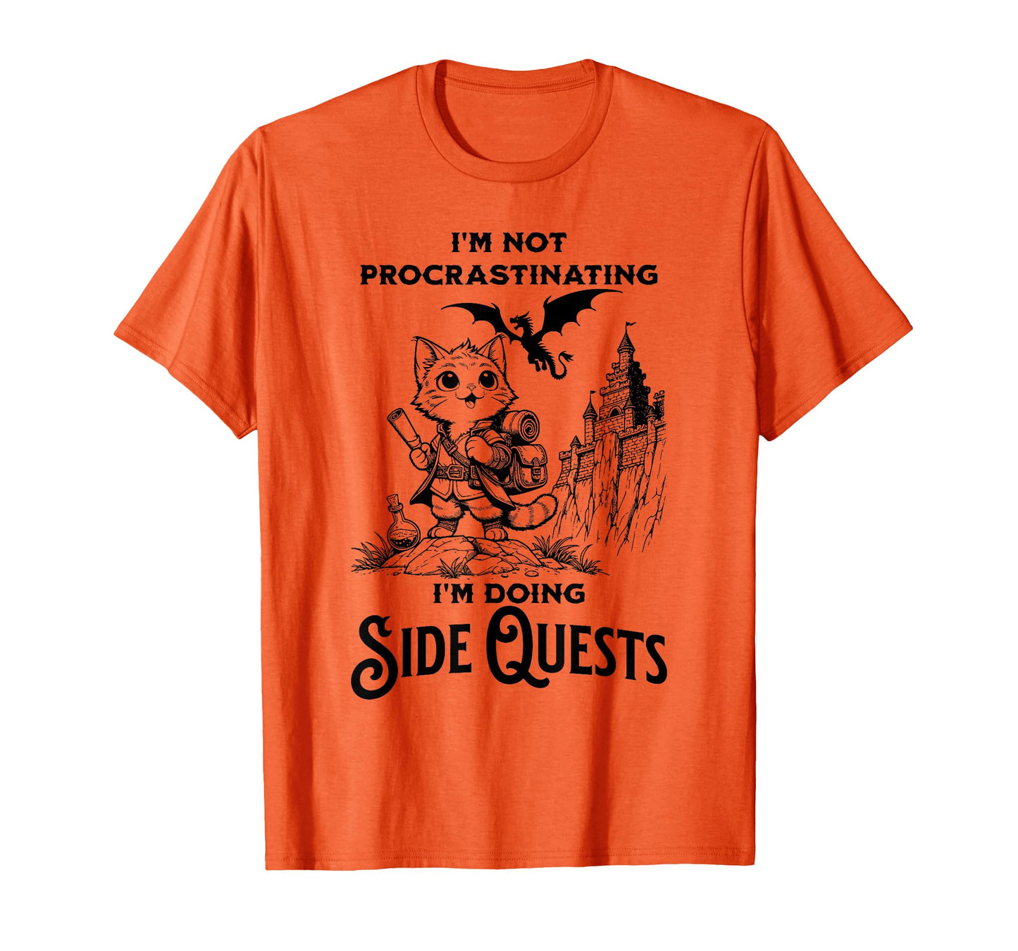 I'm Not Procrastinating I'm Doing Side Quests RPG Gamer Cat T-Shirt