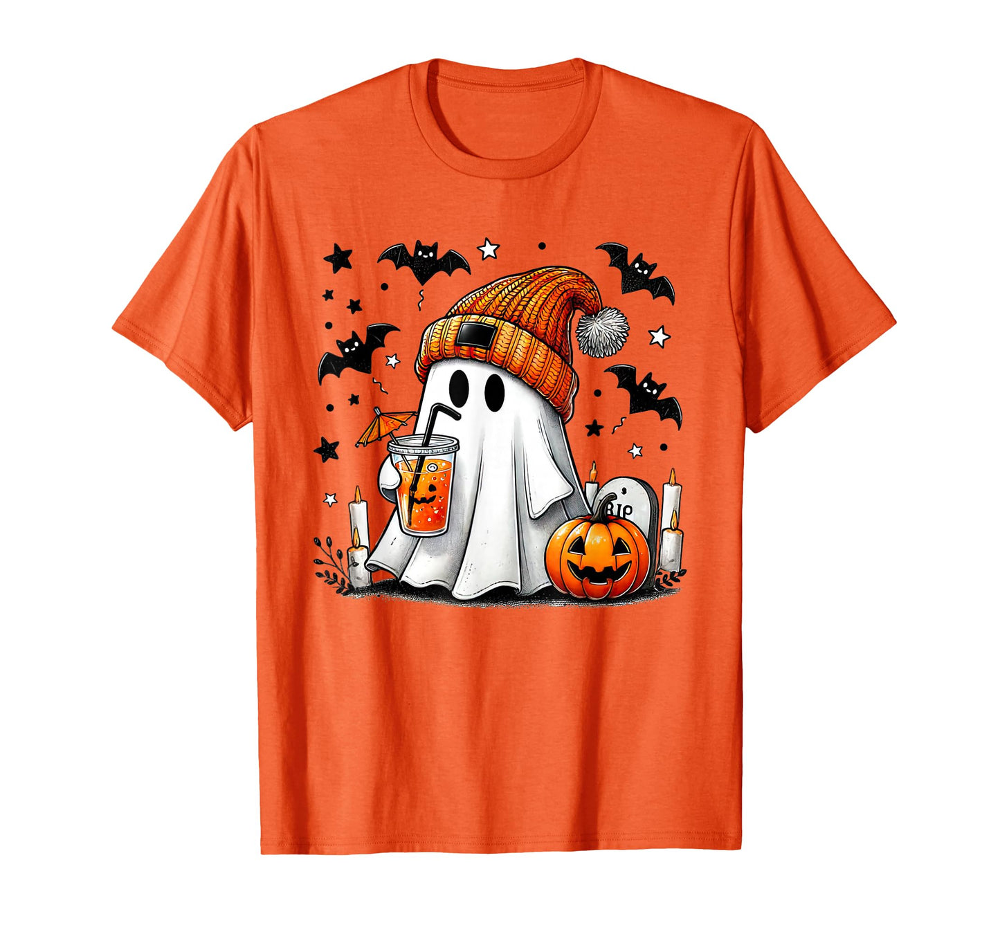Cute Ghost Drinking Coffee Halloween Ghost Coffee Womens T-Shirt