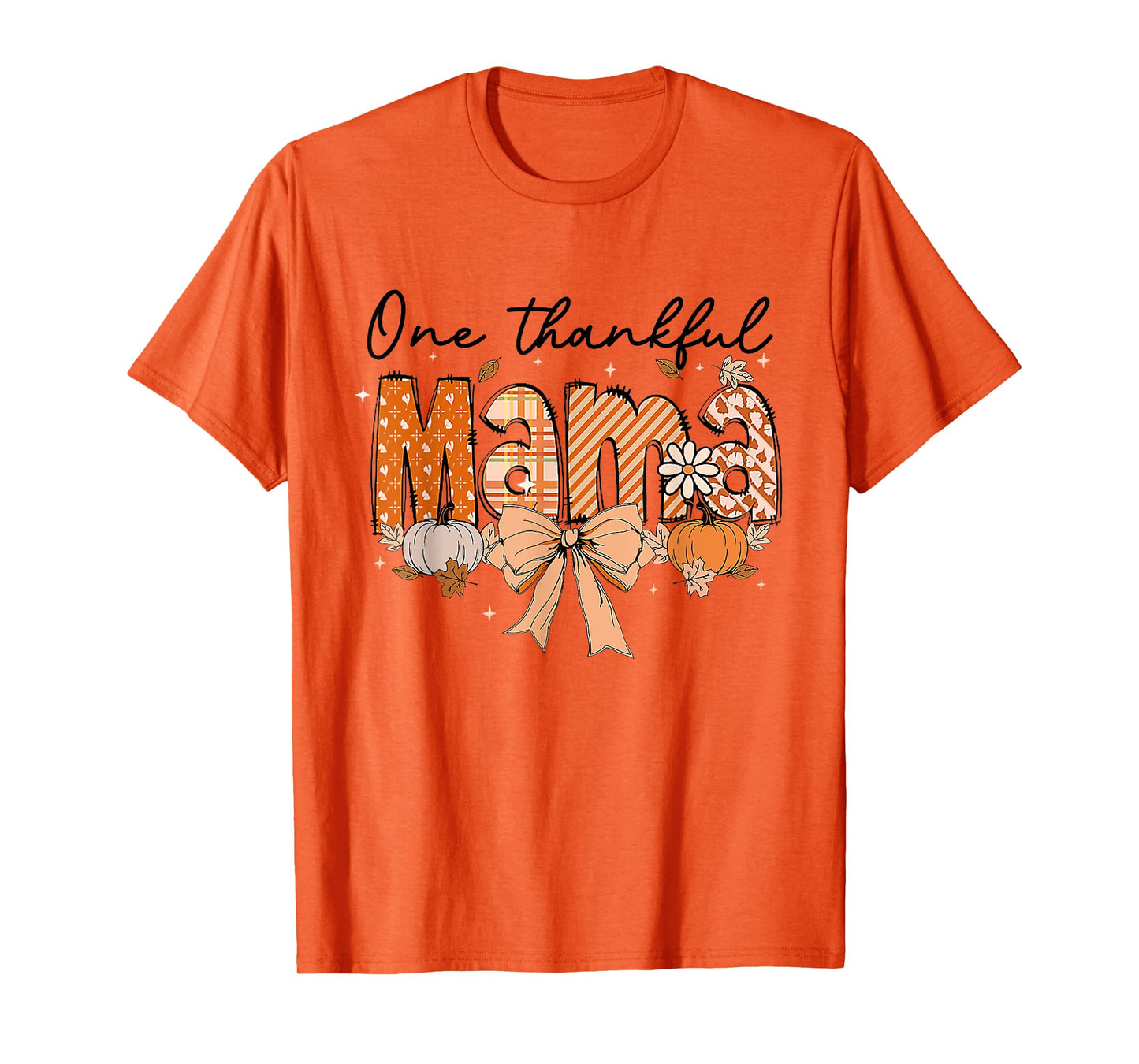 One Thankful Mama Pumpkin Fall Coquette Bow Thanksgiving Mom T-Shirt