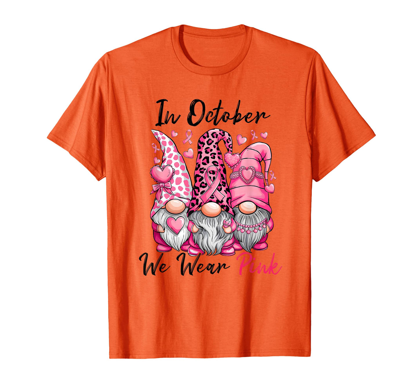 In October We Wear Pink Cute Gnomes Breast Cancer Awareness T-Shirt