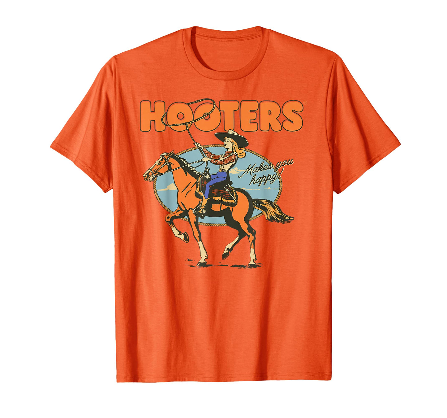 Hooters Makes You Happy Cowgirl with Lasso Funny T-Shirt