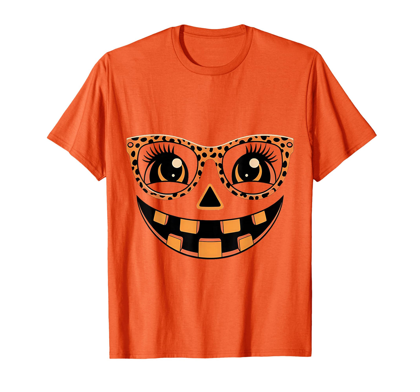 Jack O Lantern Face Pumpkin Hallowen Leopard Print Glasses T-Shirt