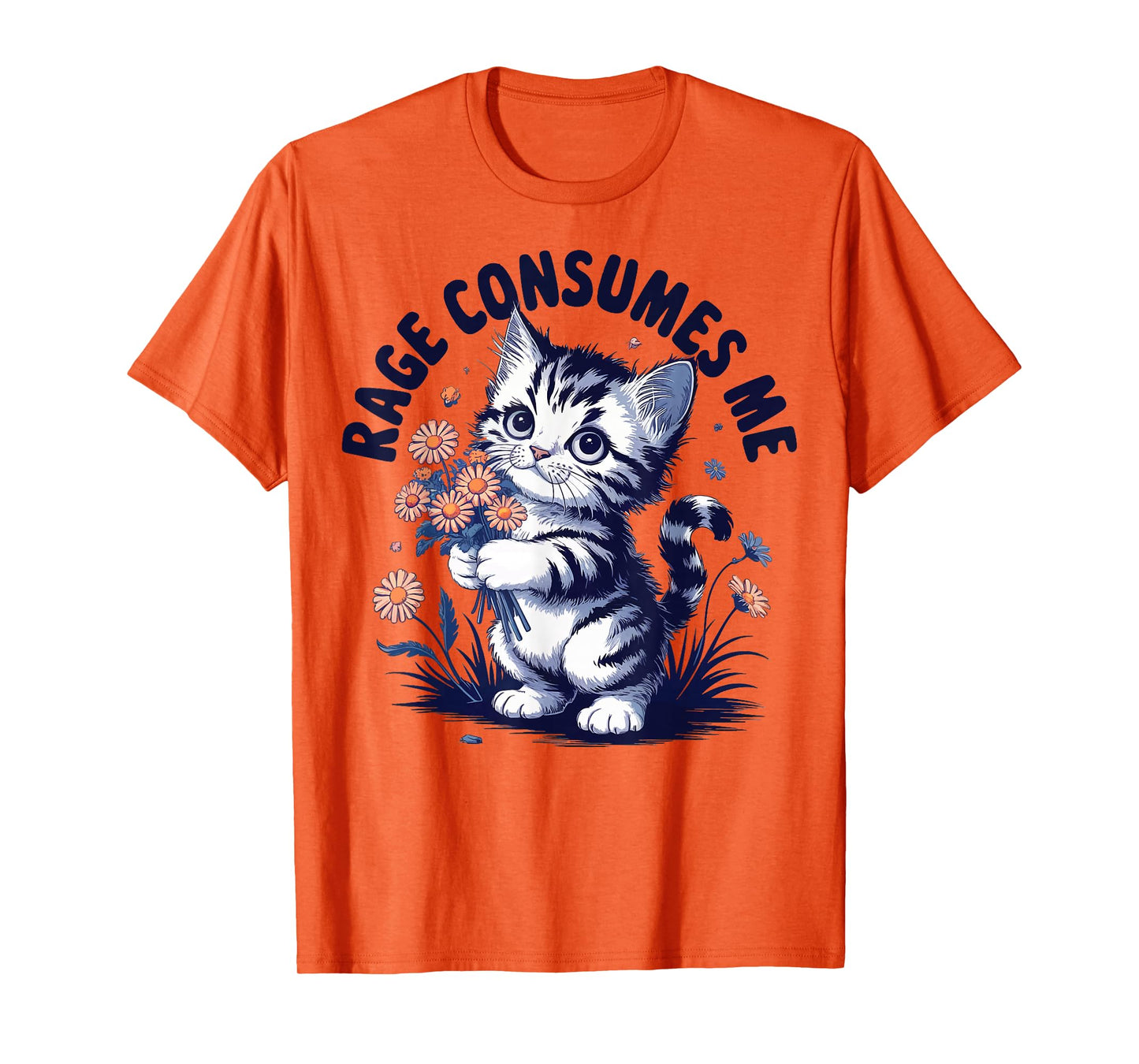Anger Angry Emotion Funny Rage Rage Consumes Me T-Shirt - Men's Classic Fit Grey Crew Neck Short Sleeve Double Cuff Cartoon Pattern - Small