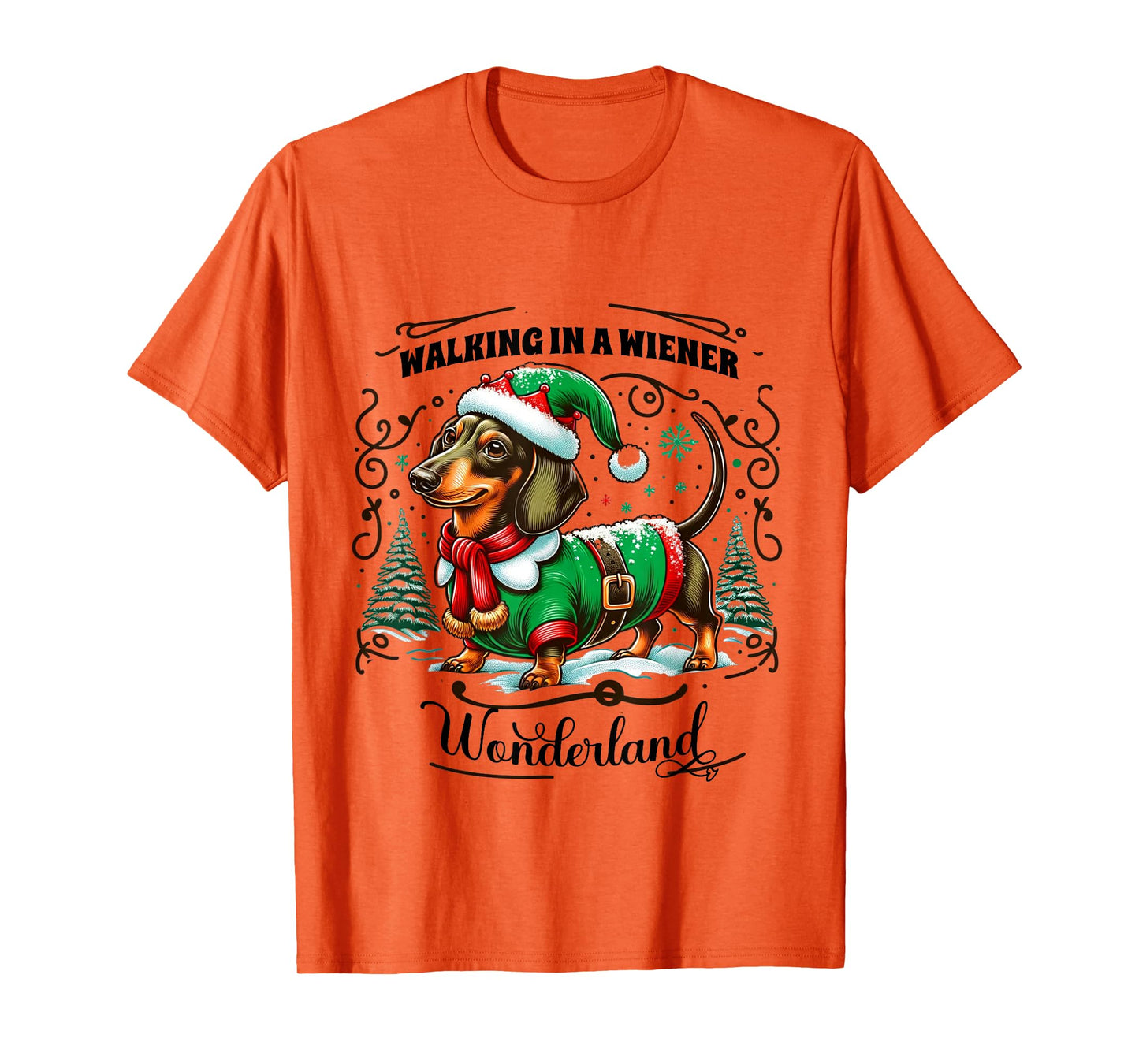 Dachshund Christmas Walking In A Wiener Wonderland Cute Dog Men Women Kids T-Shirt