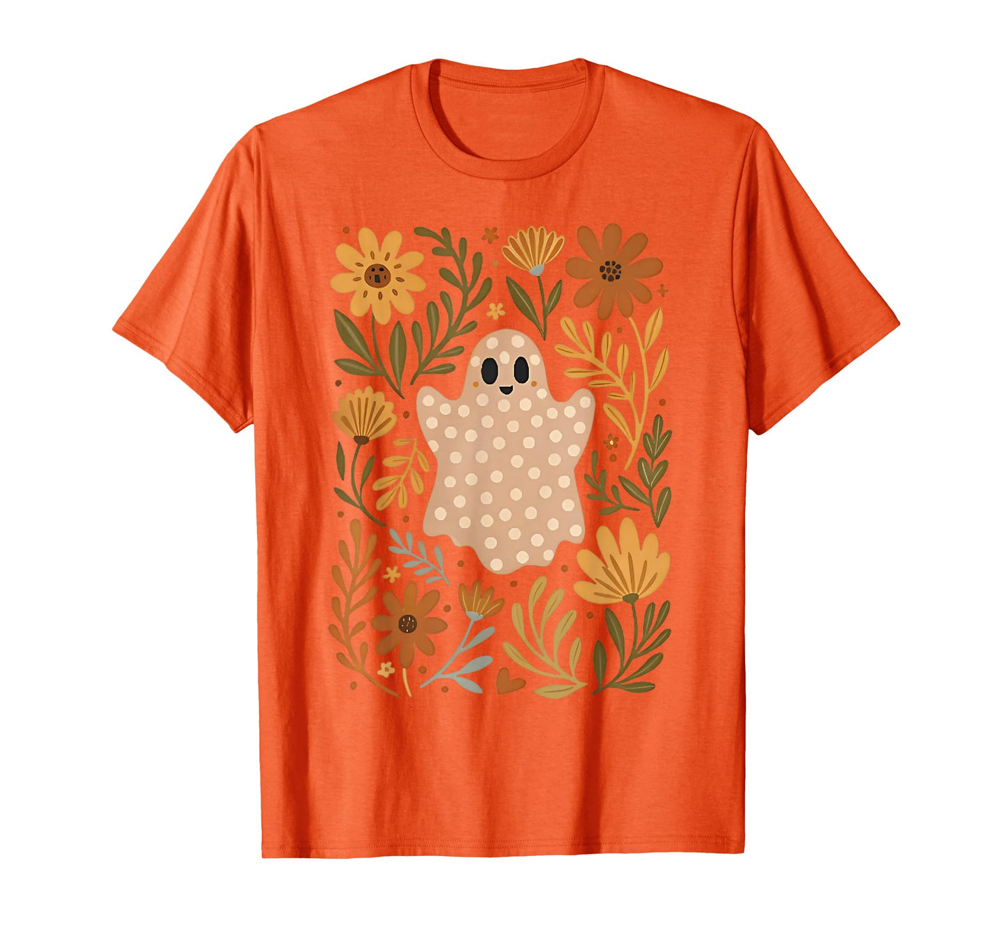 Retro Wildflower Boho Ghost Floral Halloween Cute Fall Vibes T-Shirt