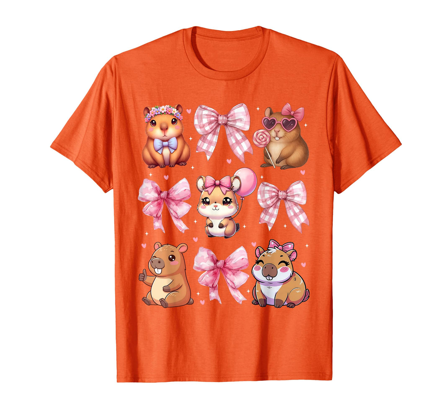 Cute Coquette Bow Capybara Pajamas Pjs Clothes Girls Womens T-Shirt