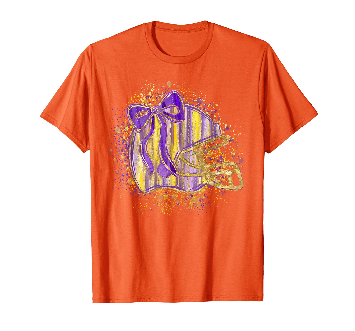 Purple Yellow Football Helmet Coquette Bow Touchdown Season T-Shirt