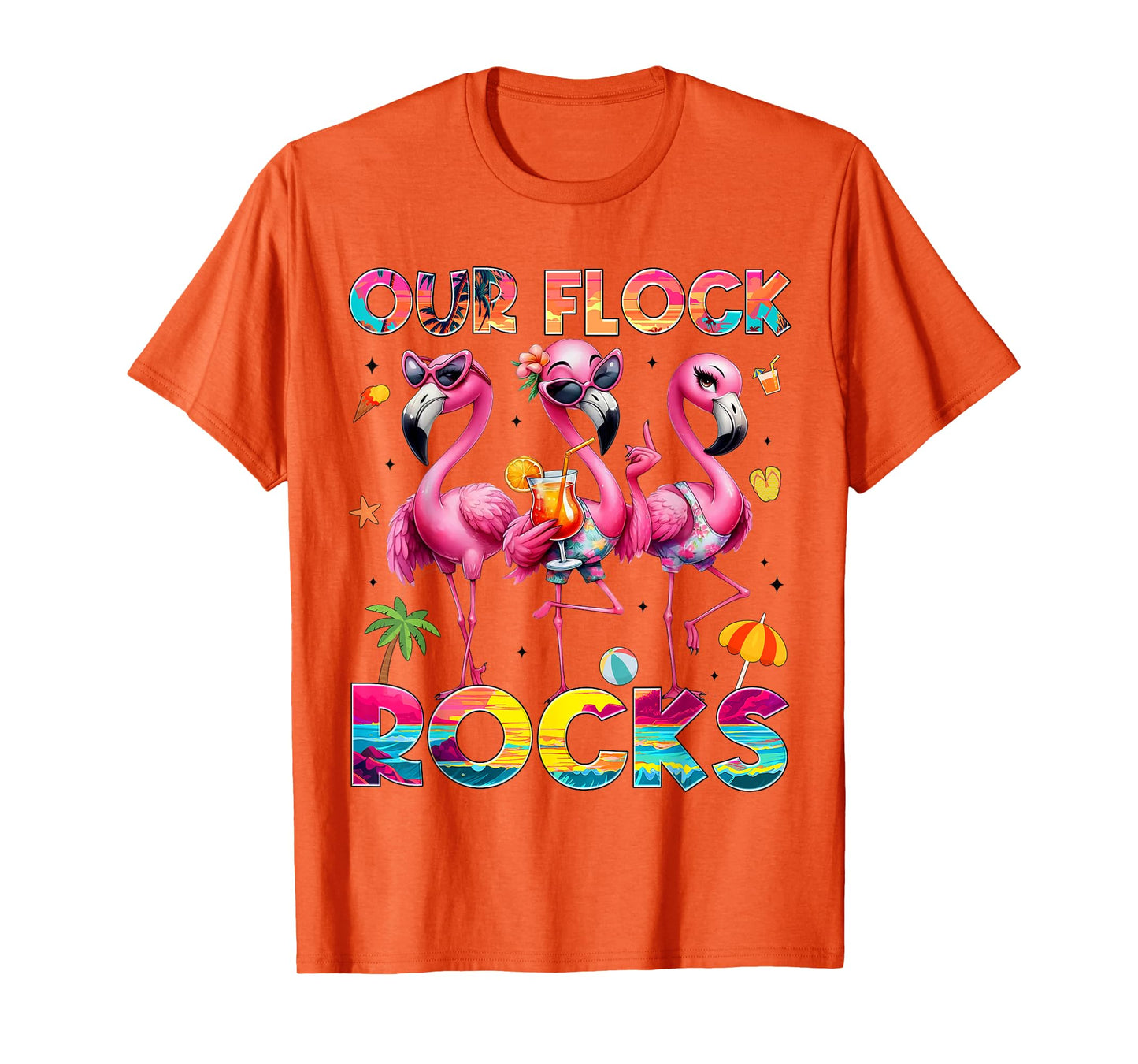 Our Flock Rocks Flamingo Summer Vacation Family Matching T-Shirt