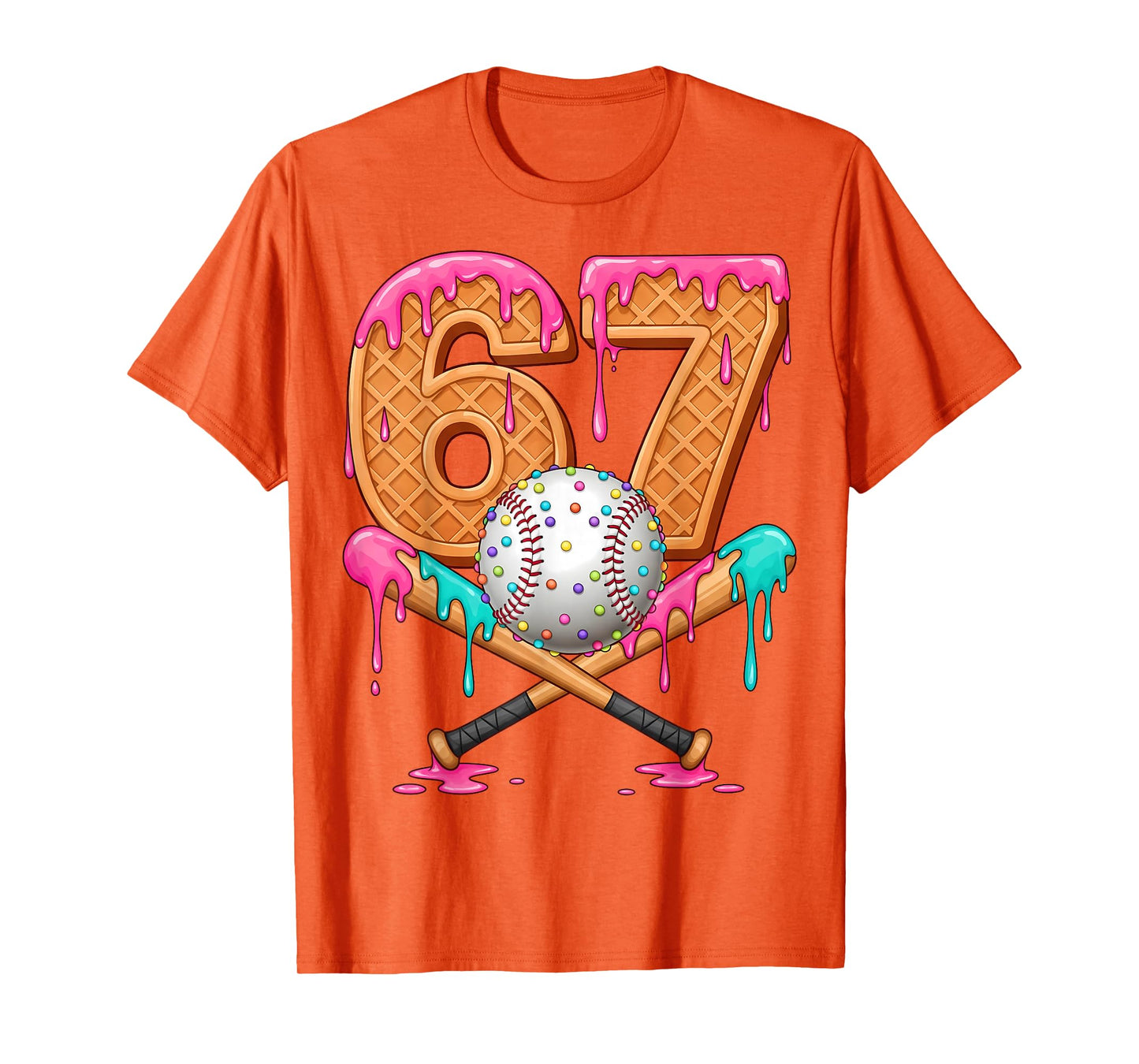 67 Ice Cream Drip Baseball Number 67 Player 67th Birthday T-Shirt