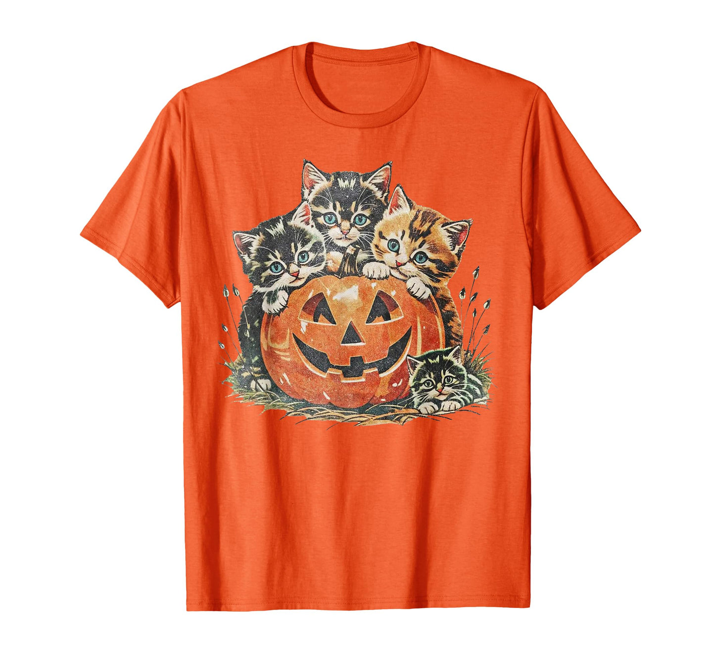 Vintage Kittens Cat Halloween Pumpkin Costume for Women Kids T-Shirt