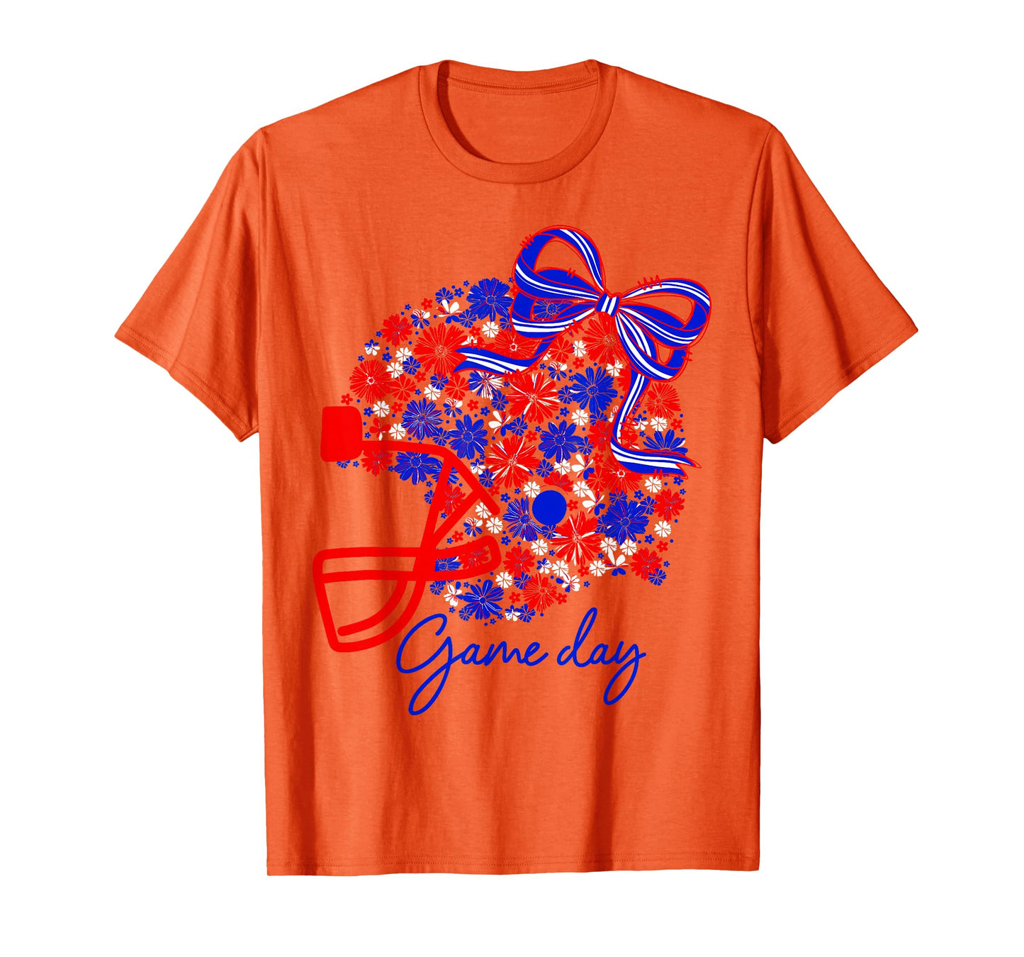 Floral Football Game Day Girly Team Spirit Blue Red & White T-Shirt