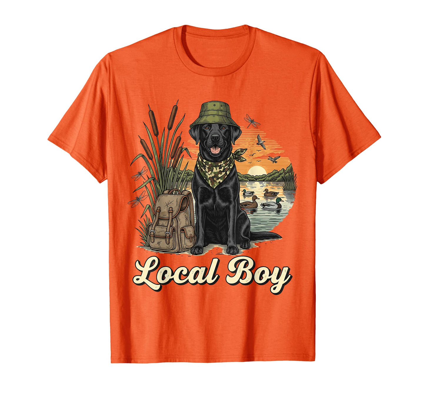 Local Boy Hunting Black Lab Retriever Waterfowl Marsh Sunset T-Shirt