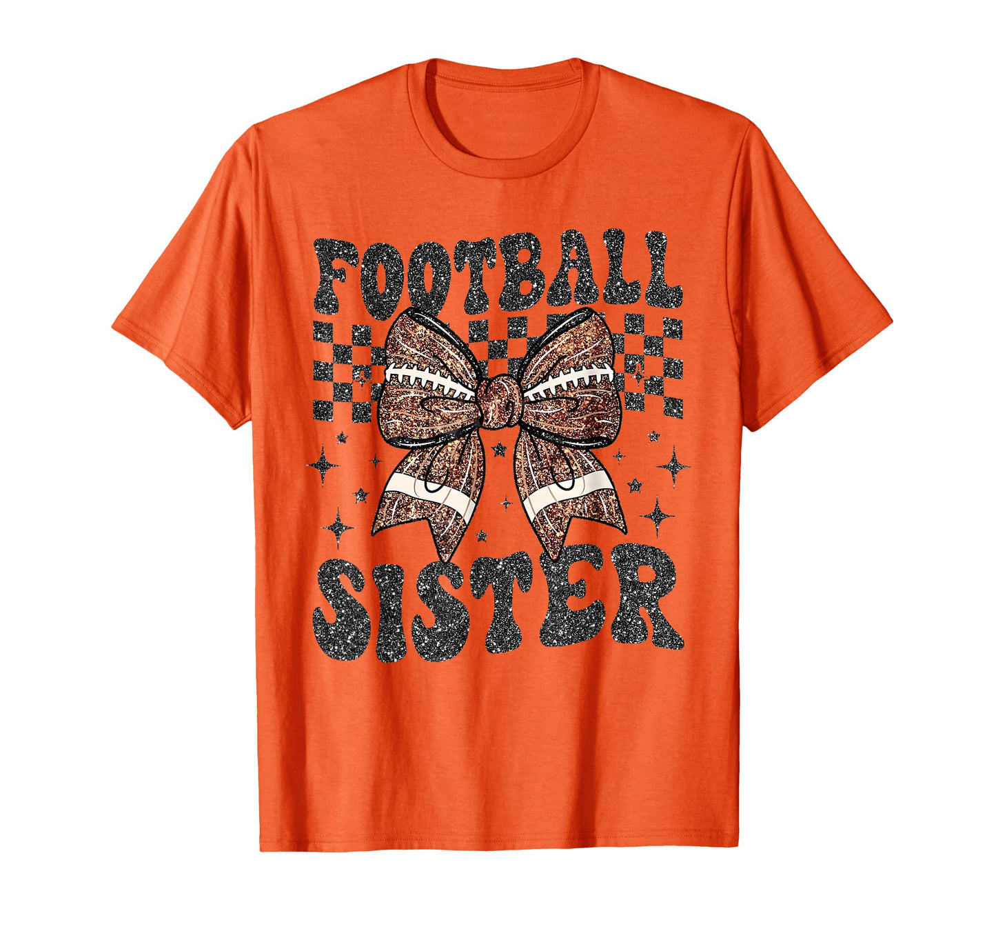 Checkered Football Sister Coquette Bow Game Day Women Girls T-Shirt