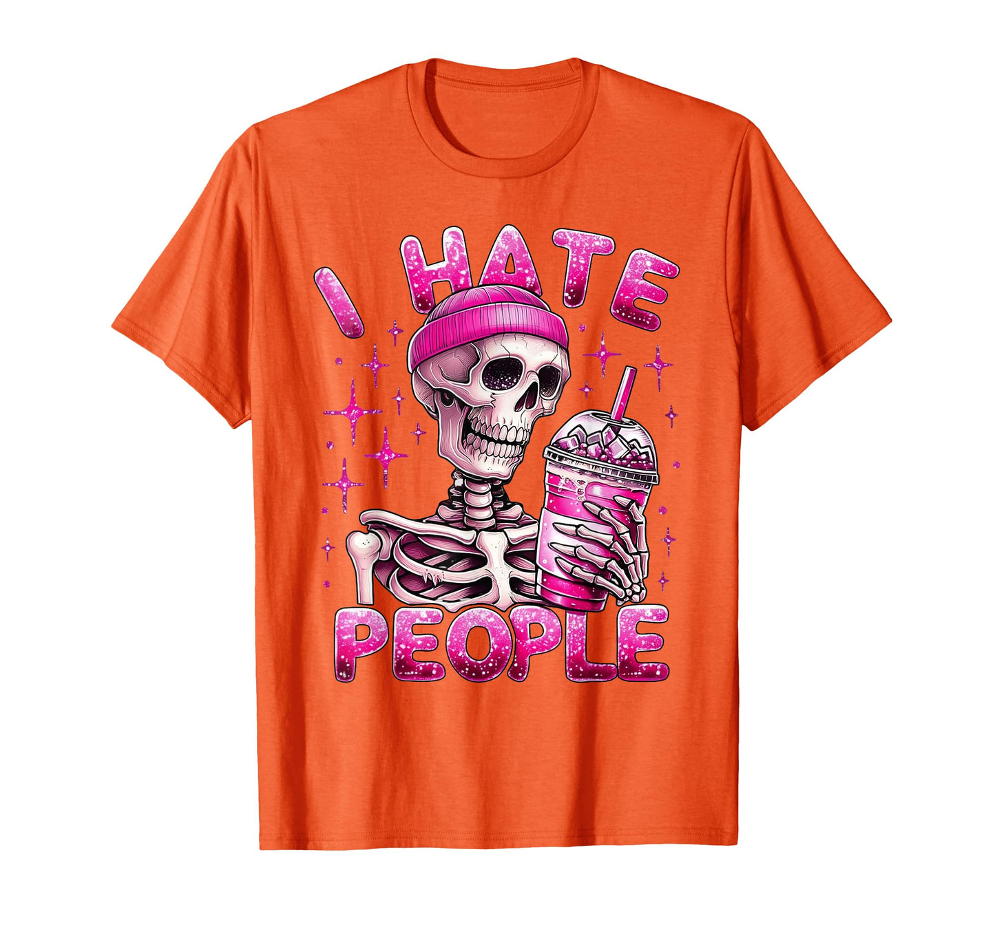 I Hate People Spooky Snarky Skeleton Iced Coffee Halloween T-Shirt