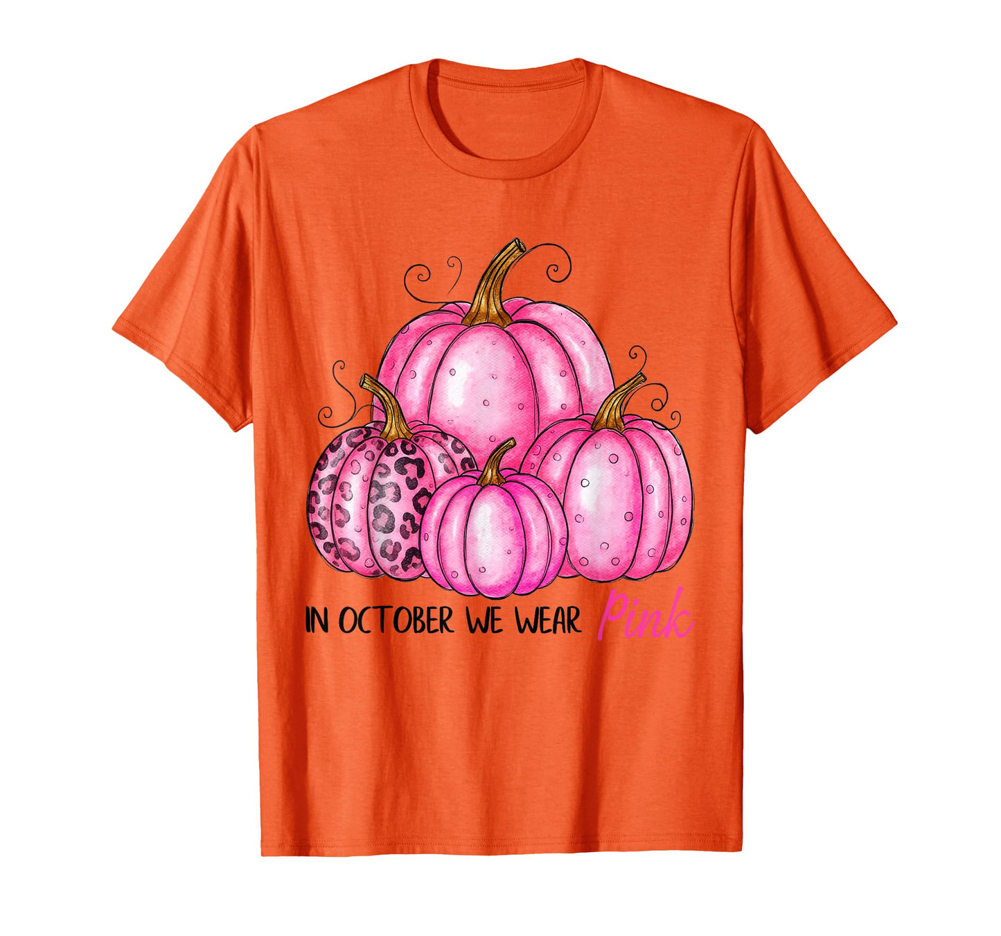 Bow Tie Pumpkin in October We Wear Pink Ribbon Breast Cancer T-Shirt