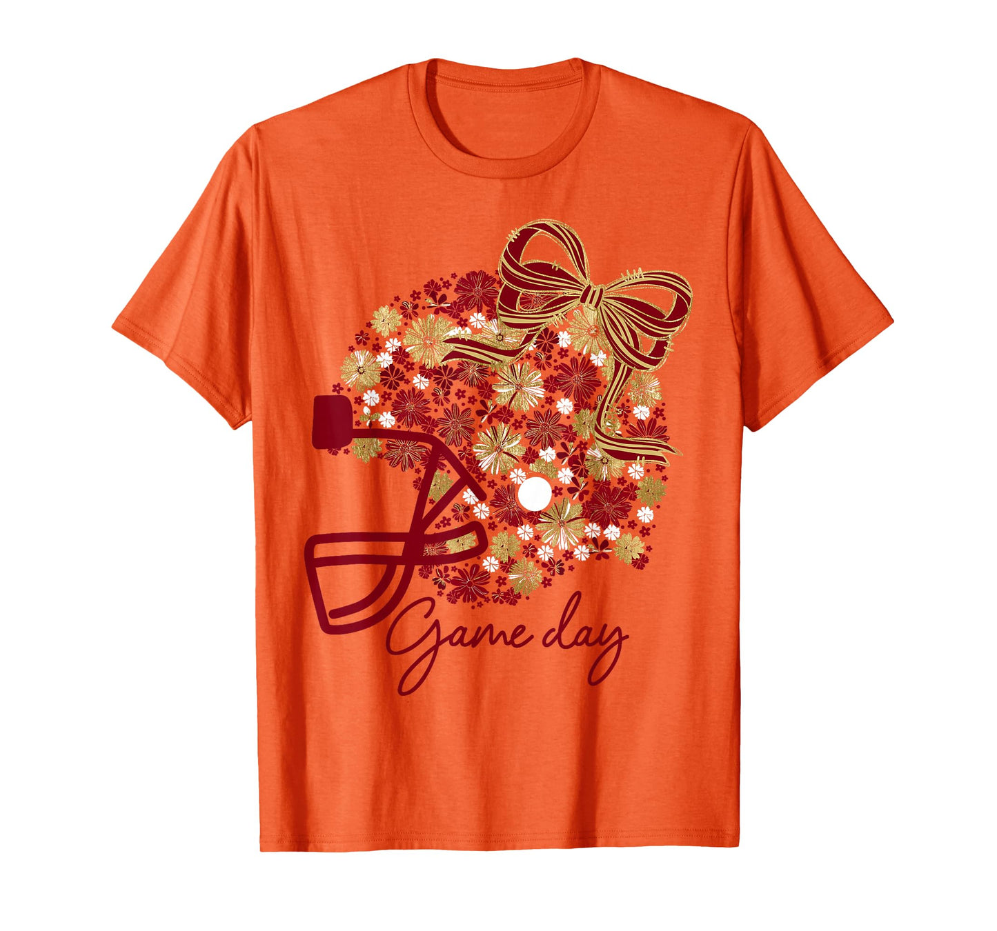 Floral Football Game Day Girly Team Spirit Burgundy & Gold T-Shirt