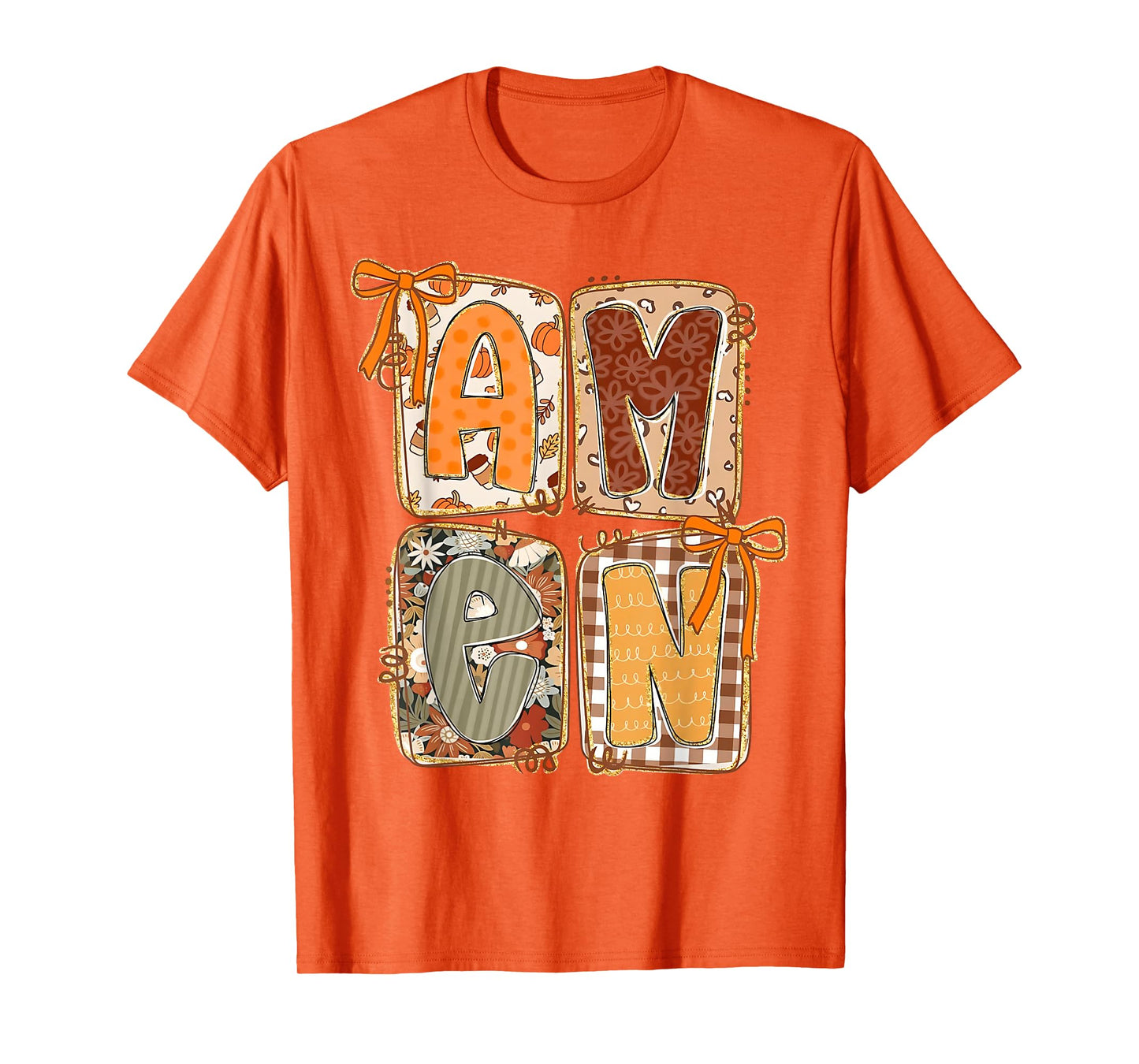 Preppy Fall Amen Jesus Coquette Bow Christian Thanksgiving T-Shirt