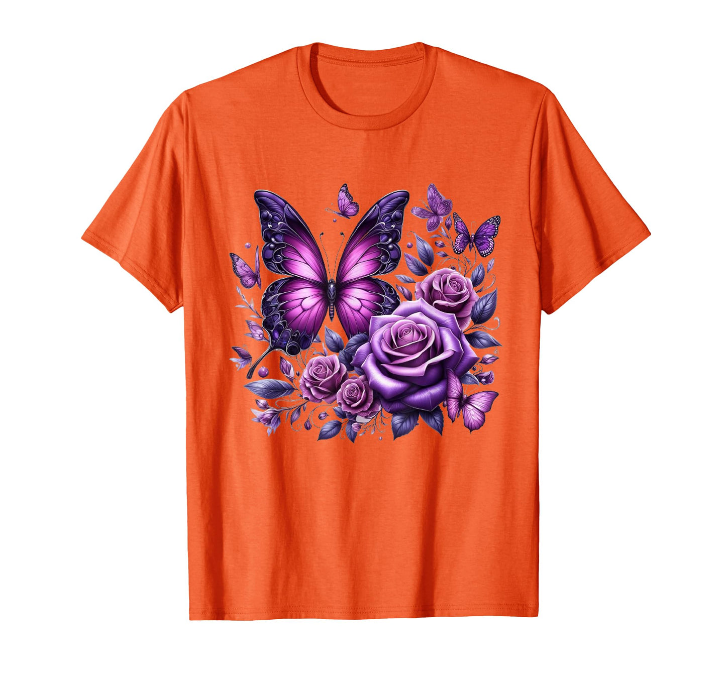 Beautiful Butterfly Purple Rose Butterfly Lovers Gifts Women T-Shirt