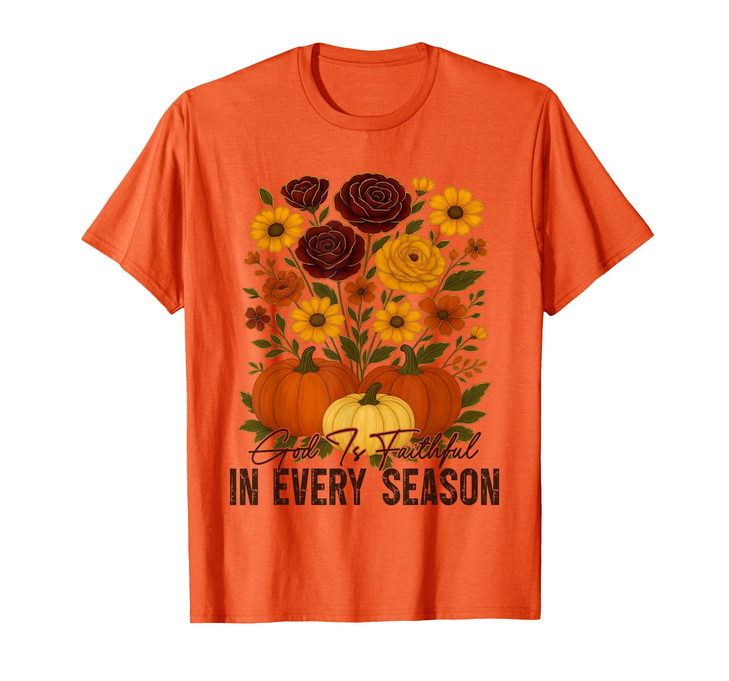 God is Faithful in Every Season Christian Fall Boho Floral T-Shirt