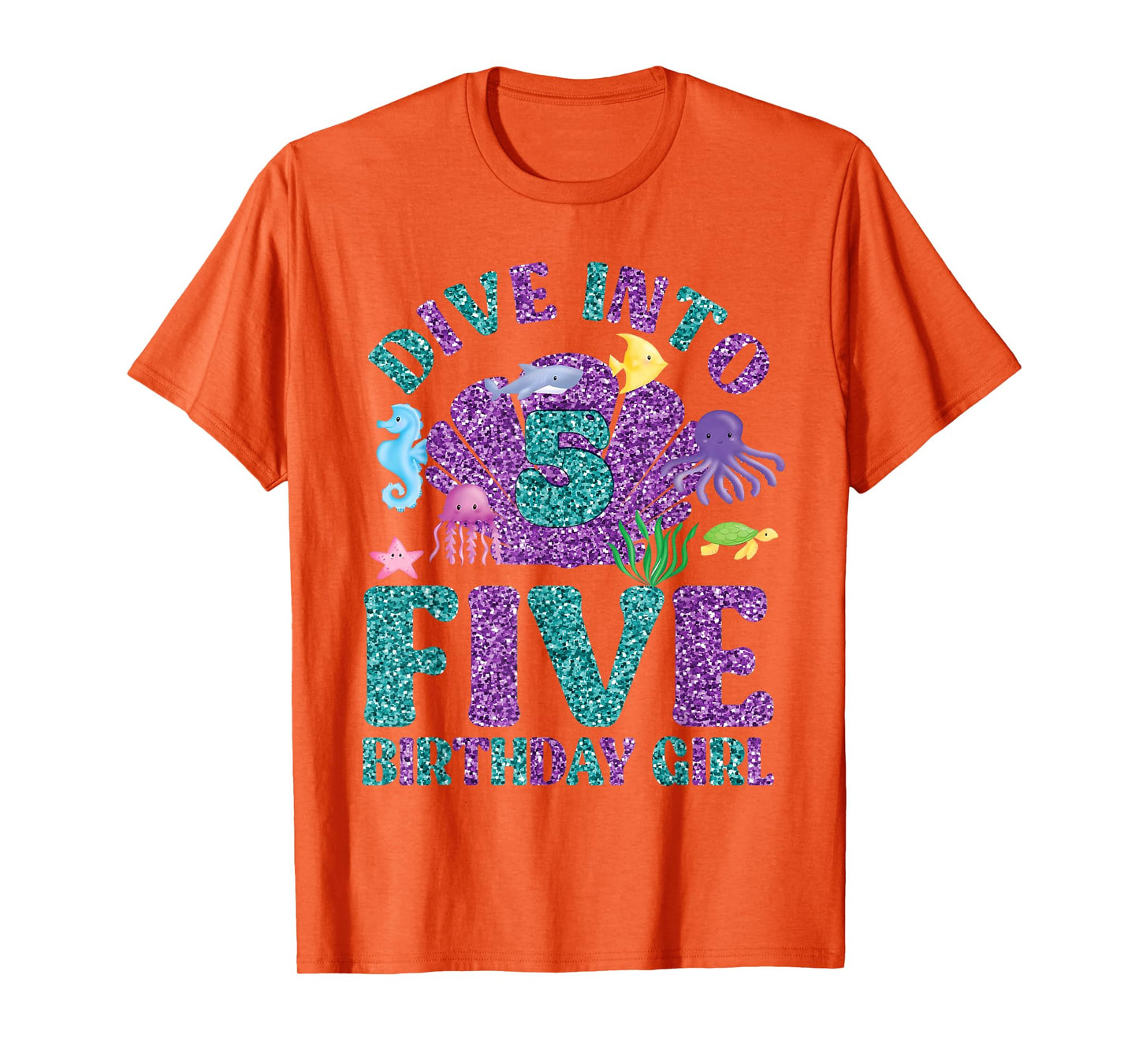 Dive Into 5 Birthday Decorations Girl 5th Birthday Mermaid T-Shirt