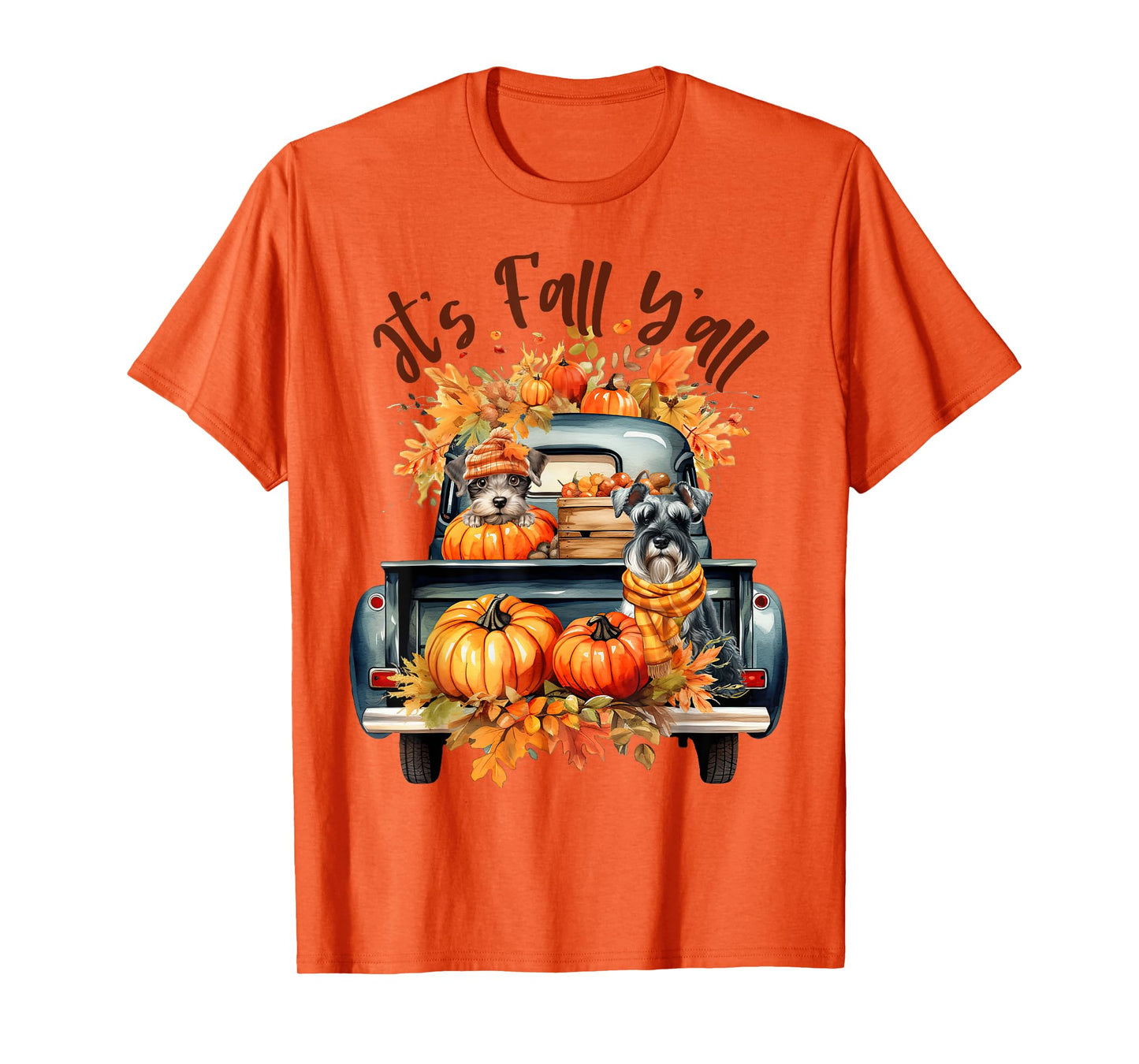 It’s Fall Y’all Miniature Schnauzer Pumpkins Truck Autumn T-Shirt