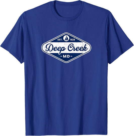 Retro Deep Creek MD Maryland Vintage Sailboat Lake Vacation T-Shirt - T-Shirt | Royal