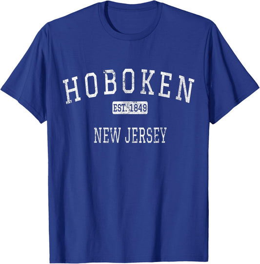 Hoboken New Jersey Vintage Black Cotton , -Adults & Kids, Short Sleeve, Small, , Classic Fit T-Shirt - T-Shirt | Royal