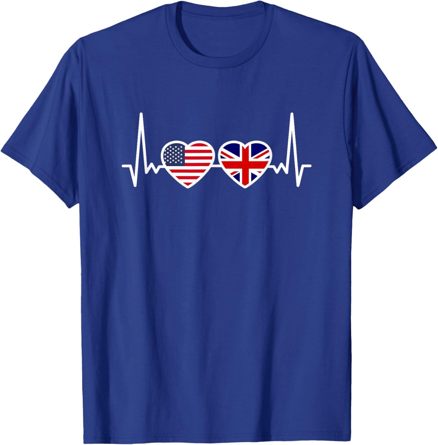 Great Britain USA Heartbeat Flag British Roots American T-Shirt - T-Shirt | Royal