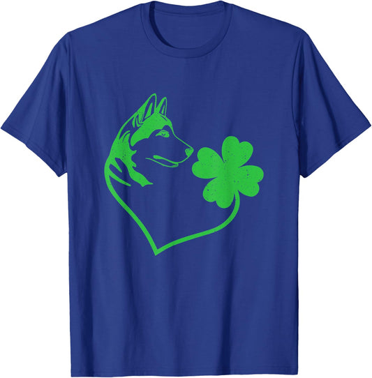 Husky Dog Shamrock Heart Clover Leaf St. Patrick's Day T-Shirt - T-Shirt | Royal