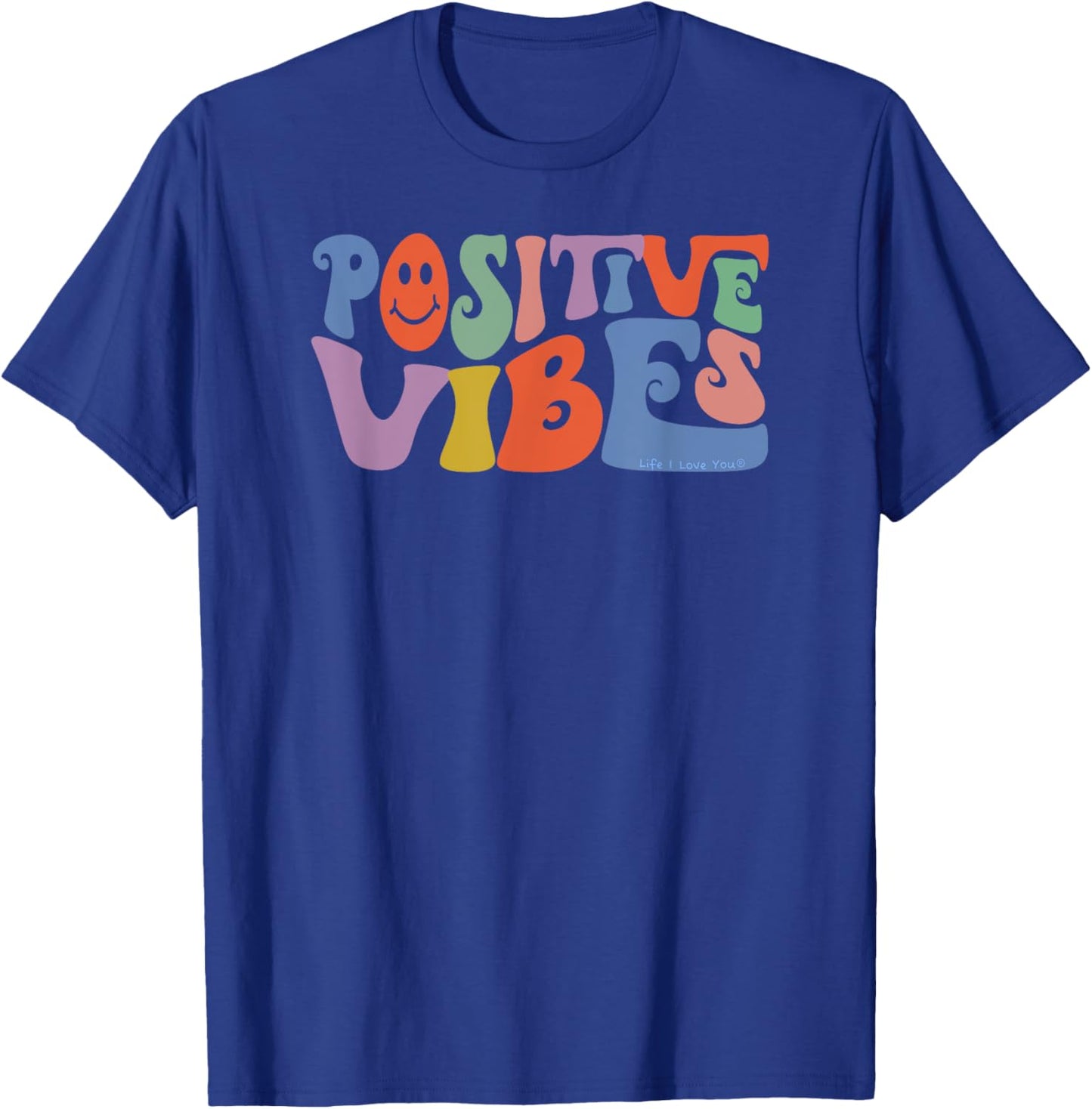 Fun Retro Hippie Inspirational Happy Positive Vibes T-Shirt - T-Shirt | Royal