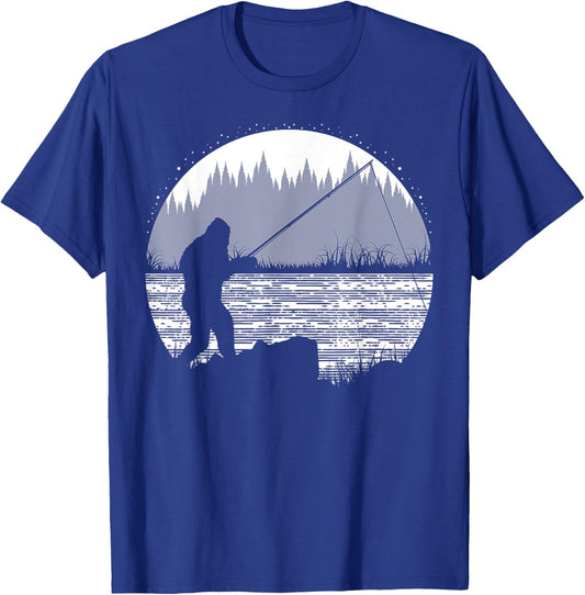 Funny Bigfoot Fishing Cool Sasquatch Fly Fishing Fisherman T-Shirt - T-Shirt | Royal
