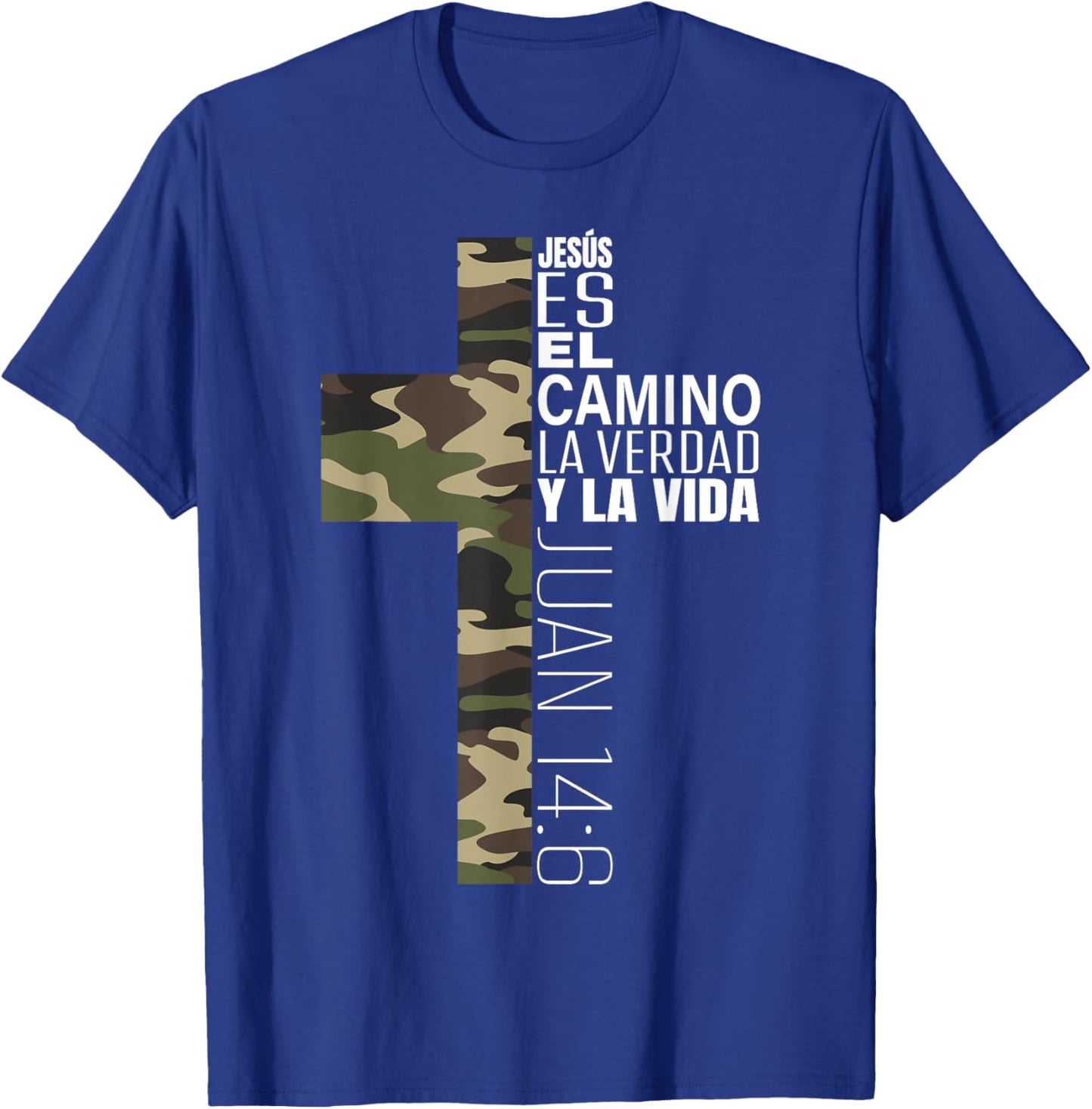 Jesus Christian Spanish Gifts Men Religious Verse Camo Cross T-Shirt - T-Shirt | Royal