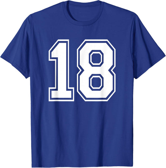 Number Eighteen #18 Sports Team Uniform Birthday 18 T-Shirt - T-Shirt | Royal