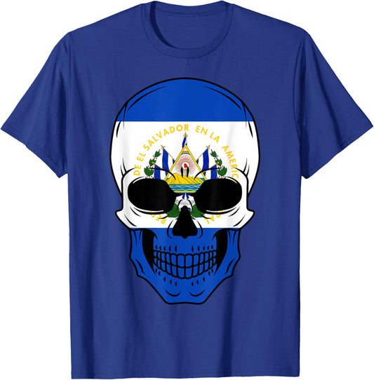 El Salvador Flag Skull Salvadoran Roots Heritage Patriotic T-Shirt - T-Shirt | Royal