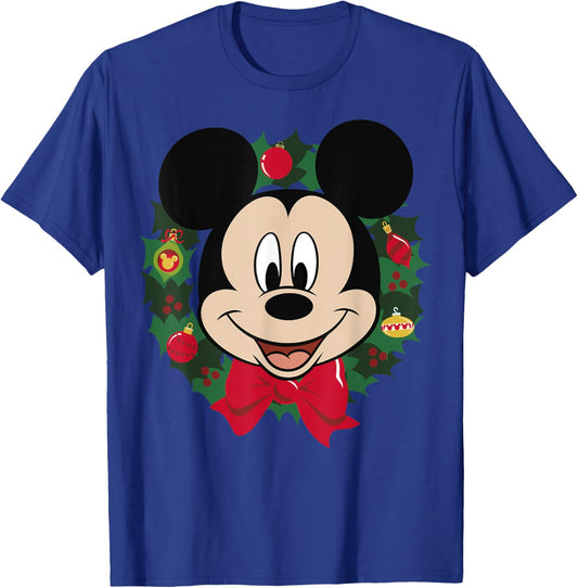 Disney Mickey Mouse Christmas Wreath Portrait T-Shirt - T-Shirt | Royal