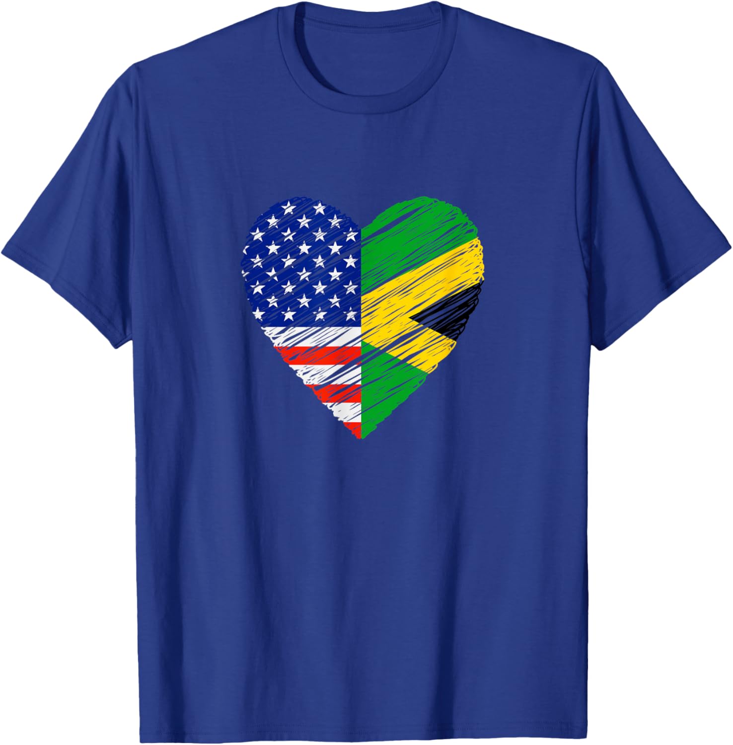 American Jamaica Heart USA Flag Jamaican Flag Love Heart T-Shirt - T-Shirt | Royal